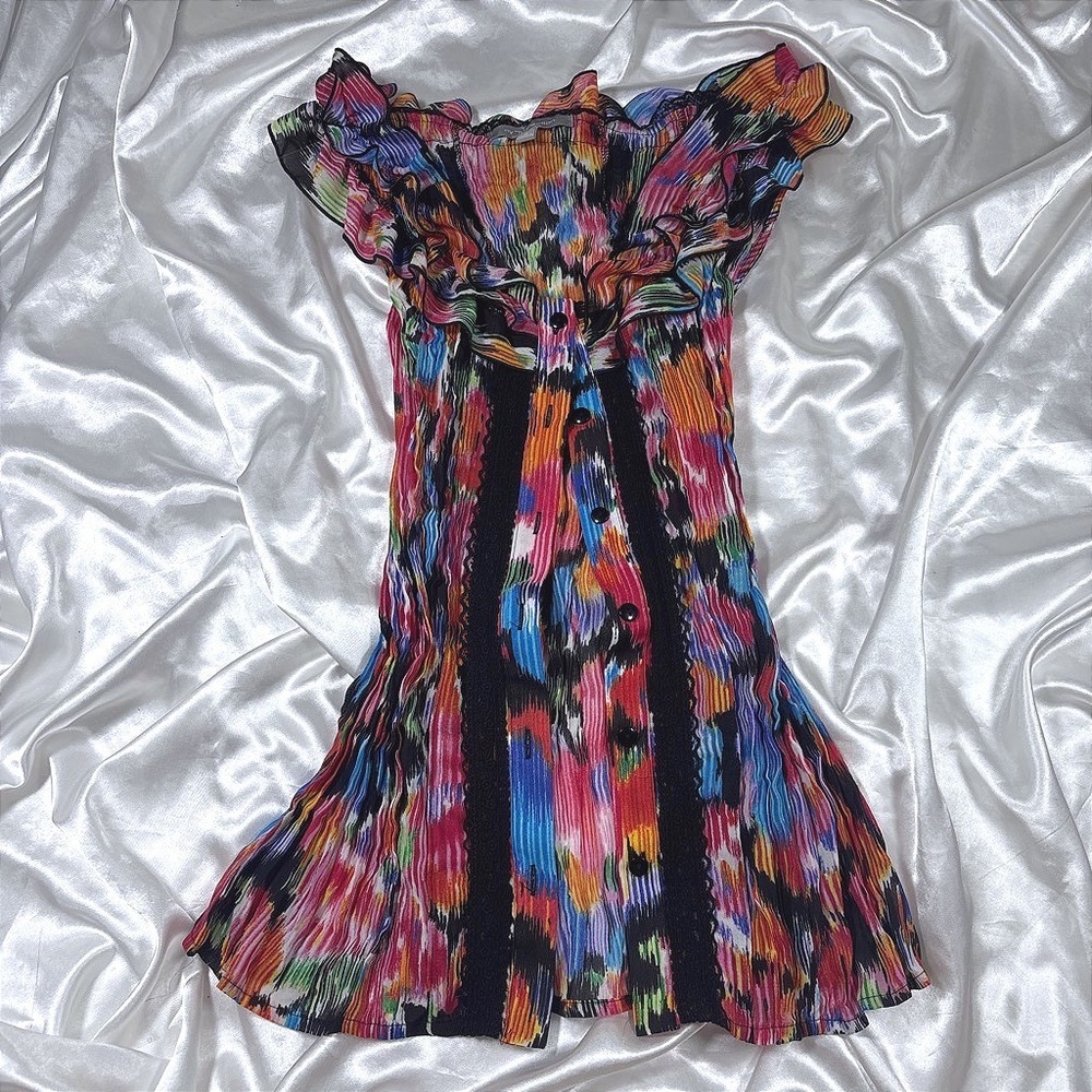 y2k Top Multicolor Excellent NY Collection Ruffle Lace Button Up Pleated Blouse